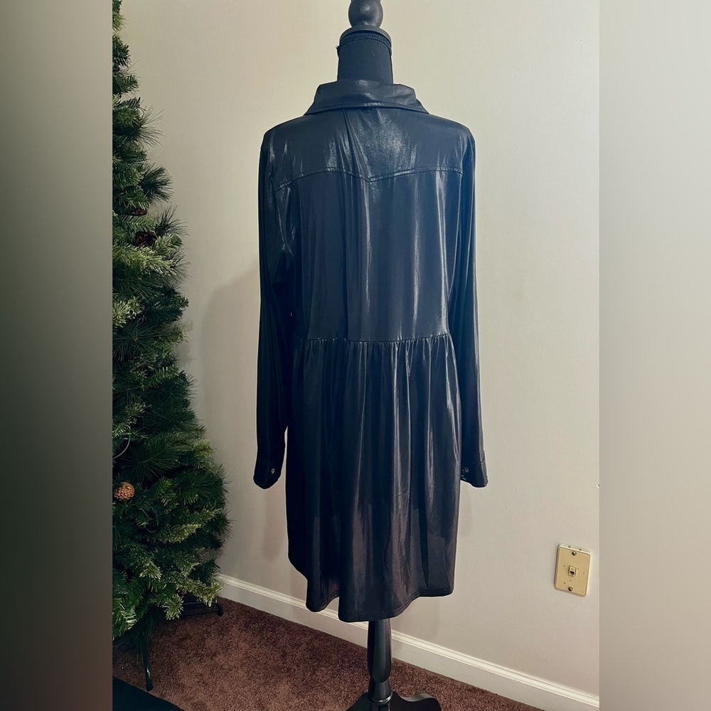 JODIFL Black Faux Leather Long Sleeve Dress Sz L - Picture 3 of 8